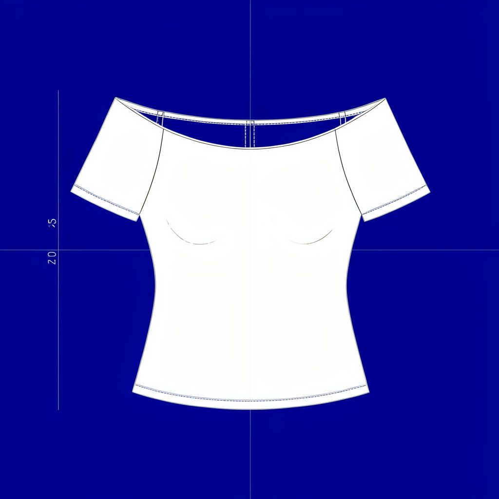 Off-the-shoulder white top with blue Ragusa-inspired trim, soft natural light