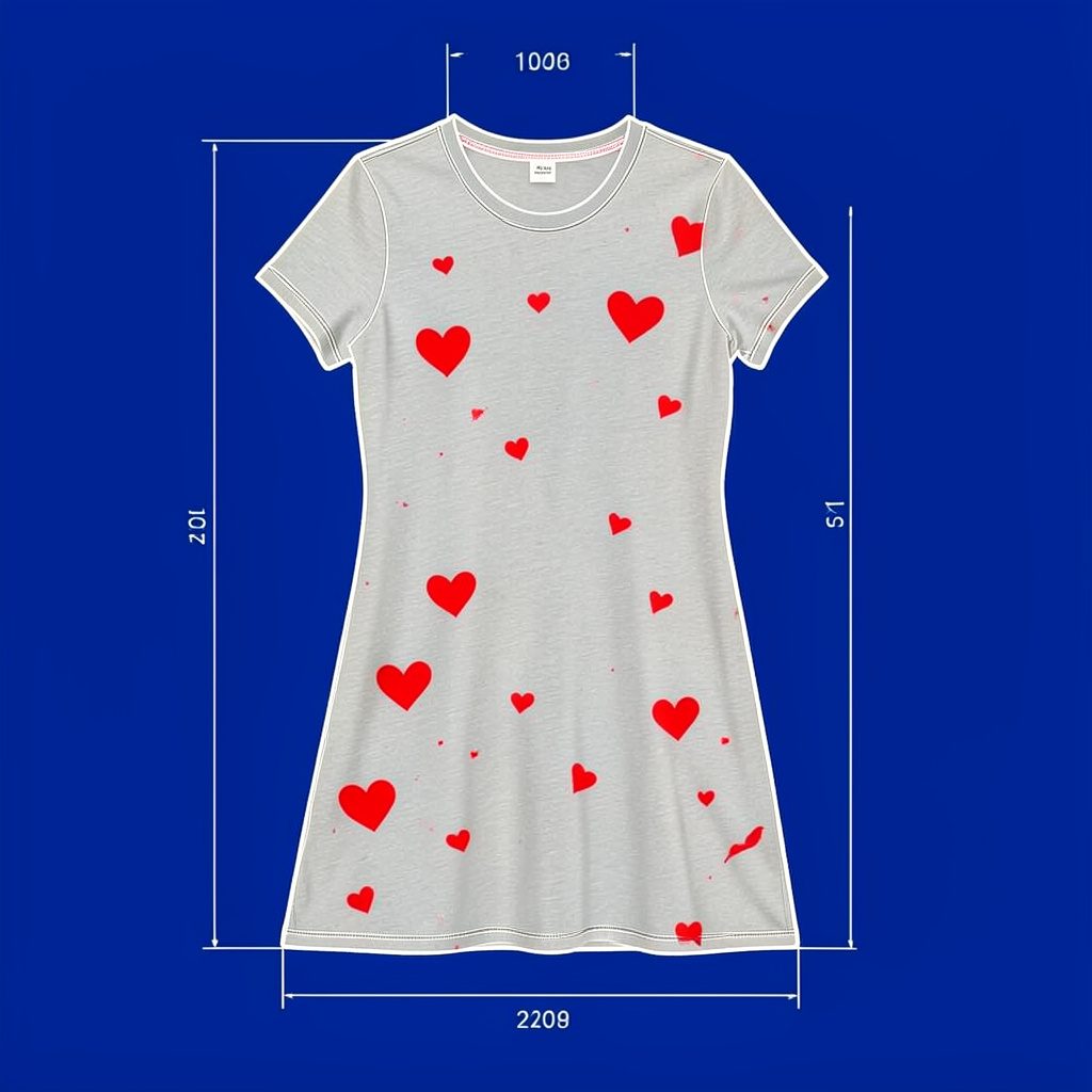 Croatian women's grey t-shirt tunic with red hearts on a white background