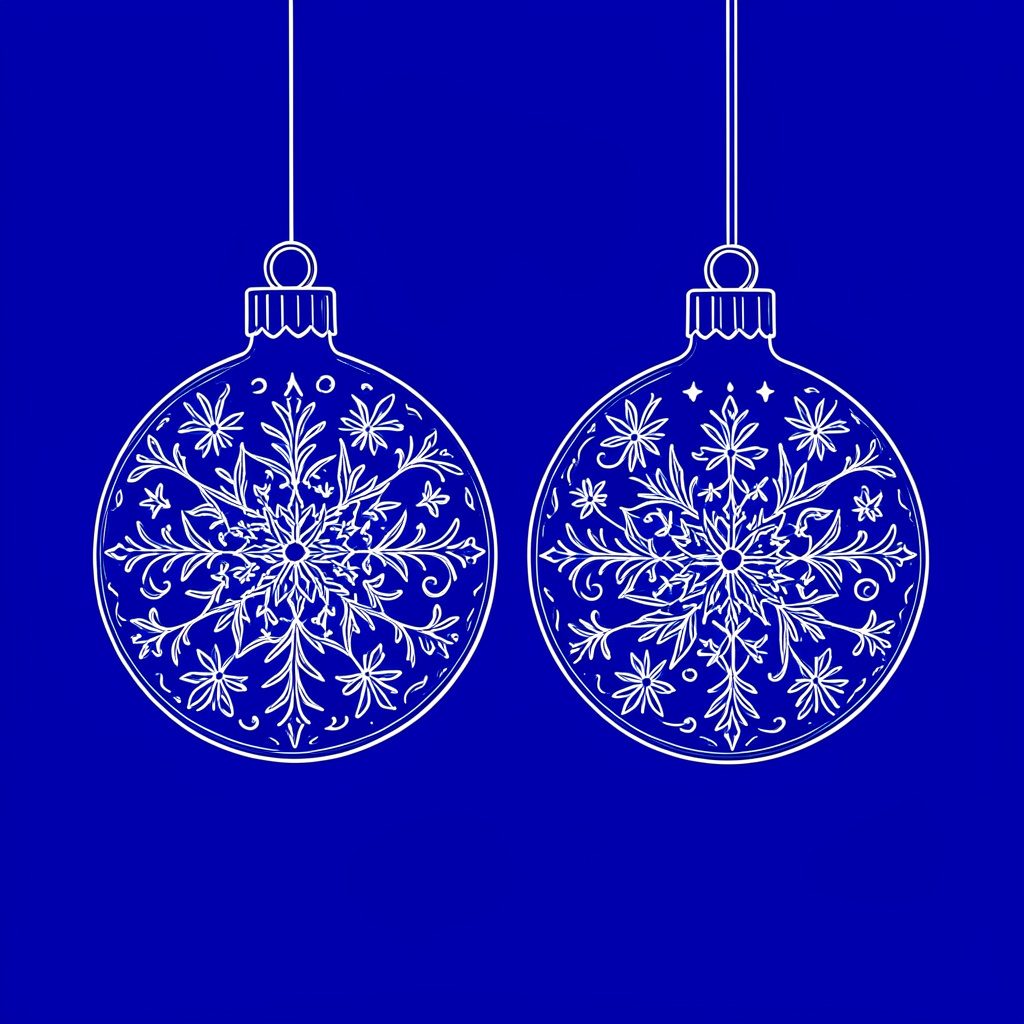 Handmade Croatian ceramic Christmas ornaments in blue on a white background